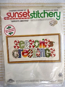 Sunset Stitchery Christmas Wool Crewel Kit 70's Seasons Greetings #2072 NEW NOS - Picture 1 of 7