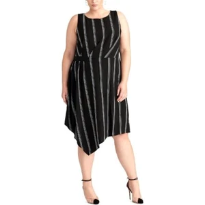 Rachel Roy Damen gestreiftes asymmetrisches Kleid schwarz 20W B4HP 129 $ ohne Etikett - Bild 1 von 2