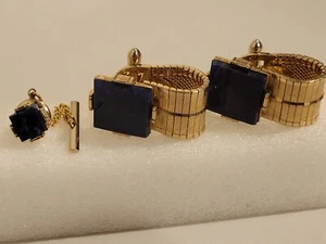 Lapis Lazuli Chain Cufflinks with Tie Tack Set - Picture 1 of 8
