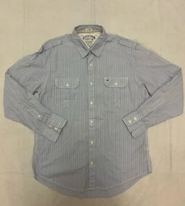 Vintage Tommy Hilfiger Custom Fit Light Blue Striped L/S Button Down Mens LRG - Picture 1 of 12
