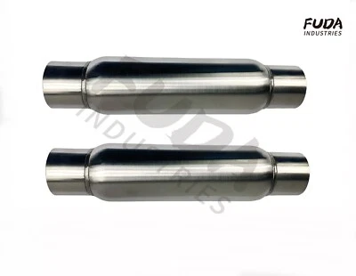 Pair 3" Inlet/Outlet 17" Length Performance Exhaust Mufflers - Resonator SS  - Image 1 of 3