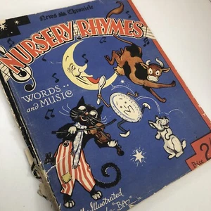 ANTIQUE 1920s RARE Nursery Rhymes Words Music Illustrated by BAZ Piano SONGBOOK - Picture 1 of 12