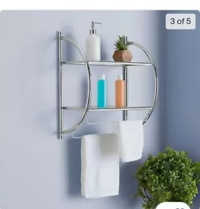 Home Basics 2 Tier Bathroom Shelf Storage Unit Chrome BS10105 - Picture 1 of 3