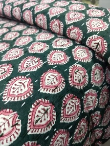 Indian Kantha King Size Hand Block Print Handmade Cotton Quilt Bedspread Blanket - Picture 1 of 21