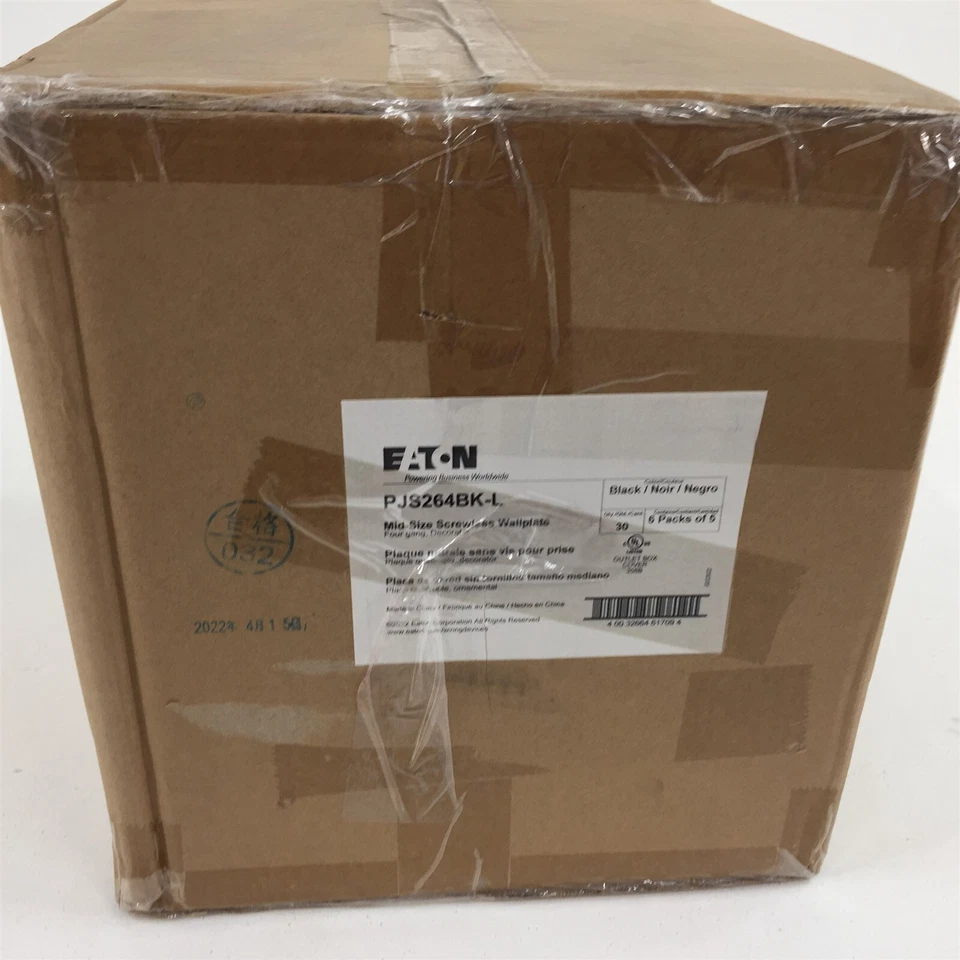 Cooper Wiring Devices PJS264BK Decorator Screwless Wallplate 4-gang Black