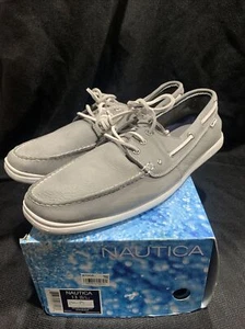 Nautica NM109U-Castle Rock Leather Boat Shoes Mens Loafers Gray Silver Size 13 - Picture 1 of 12