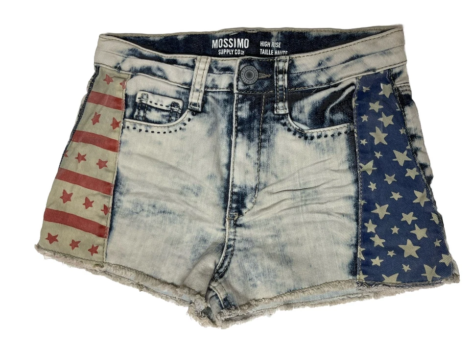 Pantalones cortos de mezclilla Mossimo Supply Co para mujer talla 3 estrellas y rayas americanas 4 de julio Foto 1 de 4