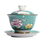 Porcelanowy zestaw do herbaty z wzorem kwiat piwonii i tacą - ciemnoniebieski
