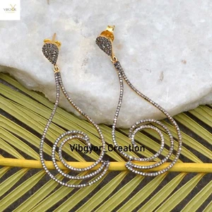 Genuine Pave Diamond Dangle Earrings 925 Silver Gold Vermeil Women Earrings Gift - Imagen 1 de 3