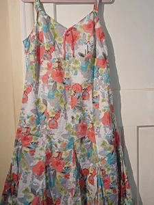 Vestido Per Una Multicolor Tirantes Floral Godet Midi 100% Algodón Talla UK 18 Largo - Imagen 1 de 8