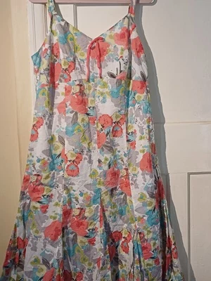 Per Una Dress Multicolour Strappy Floral Godet Midi 100% Cotton Size UK 18 Long - Image 1 of 4