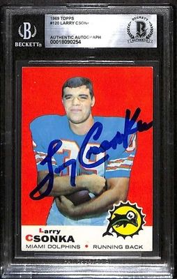 1969 年 Topps 120 Larry Csonka HOF RC BGS 签名亲笔签名 BAS 正品 C101300 — 第 1/3 张图片