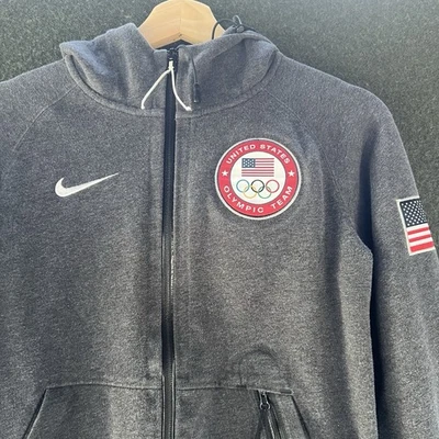 Sudadera con Capucha Nike X Equipo Olímpico de Estados Unidos Para Mujer Pequeña Gris Cremallera Bordada Foto 1 de 4