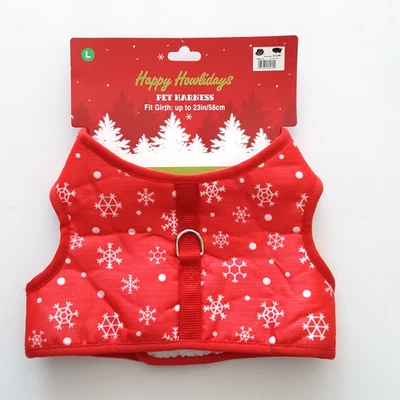Happy Howlidays Christmas Dog Pet Sherpa Harness 23" SIze L Red White Snowflakes - Image 1 of 4