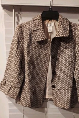 Chaqueta Blazer Kim Roger Mujer Marrón Blanco Manga 3/4 Forrada Carrera Iglesia  Foto 1 de 4