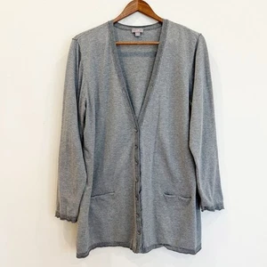 J Jill Cardigan Donna Extra Large Grigio Righe Cotone Rayon Bambù Nonna Spiaggia - Foto 1 di 11