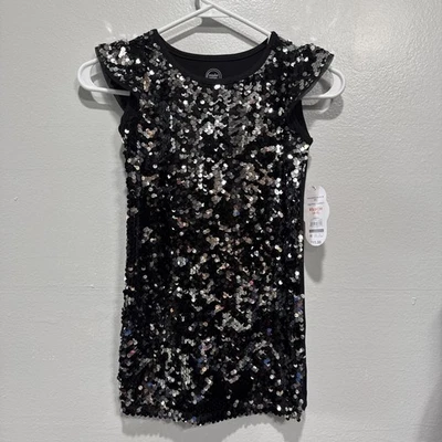 Wonder Nation Black Sequin Party Dress Girls Sz XS (4-5) Cap Sleeve Mix Media - Image 1 of 4