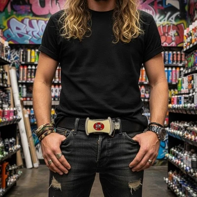 Uomo Metallo Argento Strada Moda Cintura Fibbia Graffiti Spray Pittura Teschio a - Immagine 1 di 4