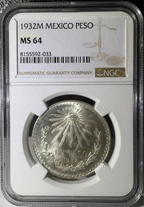 1932-M Mexico Silver 1 Peso (Un Peso) NGC MS64 (033) - Picture 1 of 2