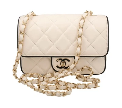 Chanel White and Black Lambskin Mini Graphic Frame Flap Bag W/Dustbag - Image 1 of 4
