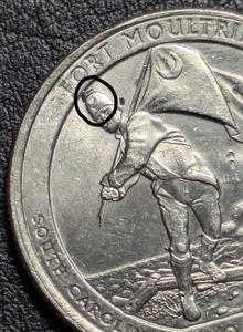 2016-P 25c Atb Error Coin Quarter Fort Moultrie With Die Chip Error Top Of Hat - Picture 1 of 16