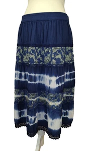 Blue Skirt Size Medium by Hannah Striped Designs Stretch Waist Lace Trim - Picture 1 of 14