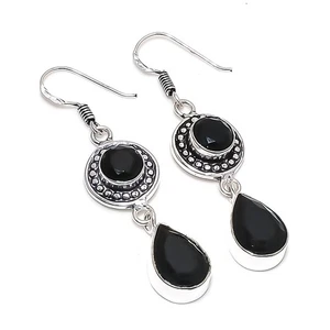 Black Spinel Gemstone Handmade 925 Sterling Silver Jewelry Earrings Size 2.2" - Picture 1 of 1
