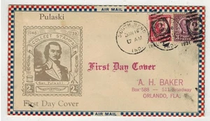 1931 POLISH PATRIOT PULASKI 690-3D ROESSLER AIRMAIL VARIETY SOUTH BEND INDIANA - Picture 1 of 1