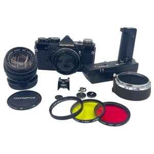 Olympus OM1 35mm SLR Camera W/ 50mm F/1.4 Filters Winder Flash Shoe 4 Caps - Picture 1 of 24