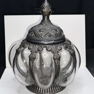 Vintage Gothic Apothecary Jar Hand Blown Caged Bubble Glass Bronze with Lid - Picture 1 of 20