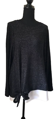 Blusa Suéter Para Mujer Simply Vera Vera Wang Grande Negra Blanca Corbata Frontal Foto 1 de 4