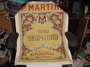 Vintage P Martini Bar Tablecloth Liquor VINO VERMOUTH 22" x 28" - 70's - Picture 1 of 1