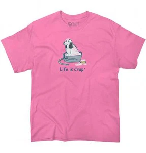 Life Is Crap Funny Dog Lover Pets Bath Time Womens or Mens Crewneck T Shirt Tee - Picture 1 of 8
