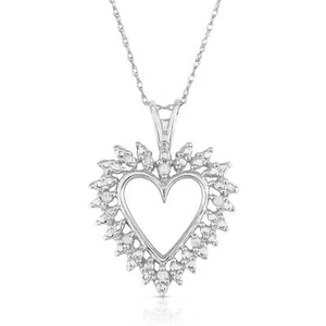 1/10 Cttw Diamond Heart Necklace in Rhodium Plated Sterling Silver - Picture 1 of 6