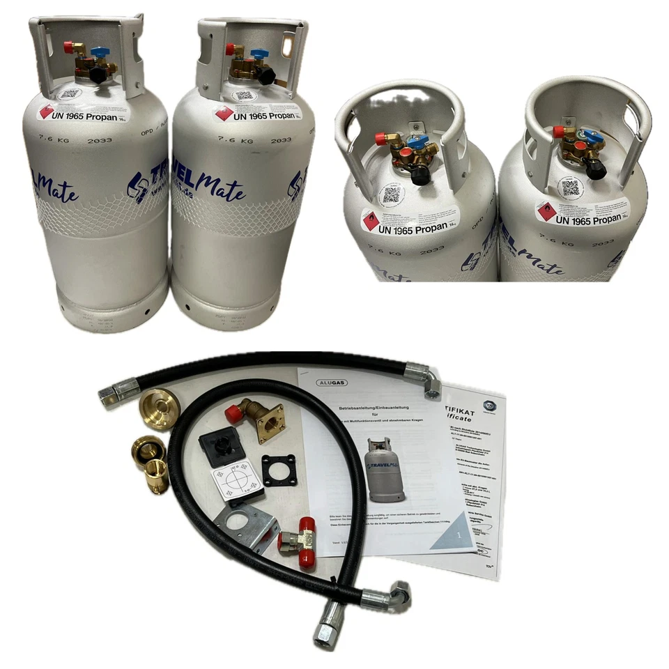 Campinggas Alugas Travel Mate im Doppelpack 14 kg + Adapterset wiederbefüllbar - Bild 1 von 1