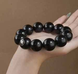 Purple sandalwood ebony inlaid with silver Buddha beads bracelet - Picture 1 of 10