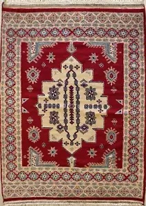 Rugstc 4x6 Caucasian Design Red Area Rug, Hand-Knotted,Geometric with Wool Pile - Picture 1 of 5