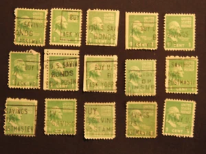 Lot of 15 #804 1 cent Washington Buy US Savings Bonds Cancels Used - Imagen 1 de 1