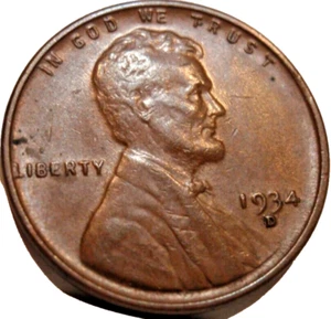 1934-D Lincoln Wheat Cent AU+ high grade Lincoln Cent Wheat Cent - Picture 1 of 4