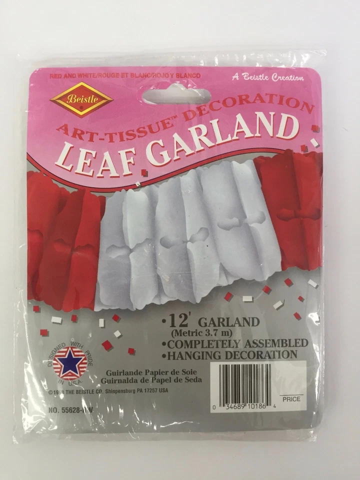 Guirnalda de hojas Beistle de 12 pies roja y blanca para decoración de pañuelos artísticos de San Valentín nueva en paquete Foto 1 de 3