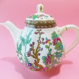  EDLE ANTIKE COALPORT INDIAN TREE TEEKANNE MIT DECKEL MEHRFARBIG ROSA TÜRKIS  - Bild 1 von 8