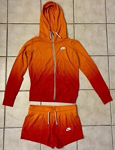 Vintage NIKE Track Jogging Suit (L) Jacket (M) Shorts Set 80s Orange/Red Ombré