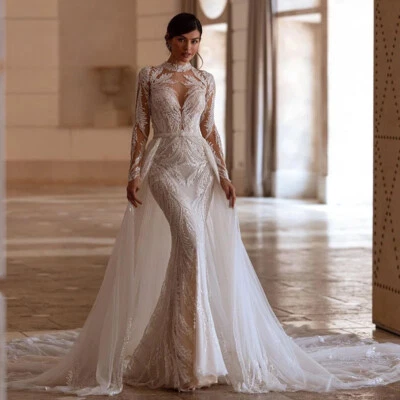 Vestido de novia desmontable de sirena 2 en 1 bordado de encaje con cuentas vestido de baile Foto 1 de 4