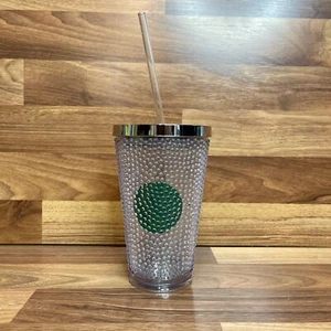 STARBUCKS Insulated Pebble Studded Green Dot Grande 16 oz Tumbler /w Straw 2014 - Picture 1 of 6