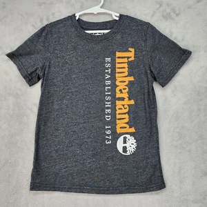 Timberland T-Shirt Youth Size 7 Short Sleeve Black Gray Graphic Established 1973 - Picture 1 of 7