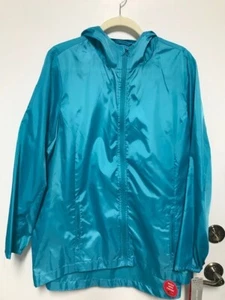 NWT EXERTEK WOMENS BRIGHT TEAL PACKABLE ZIP UP, HOODED JACKET. XXL - Picture 1 of 4