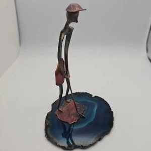 Vtg Hand Made Metal Copper Golf Art Figure On Agate The Putter 1994 Art Custom - Picture 1 of 11