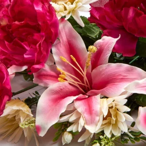22" Pink Artificial Peony, Lily, and Gerbera Daisy Bush - Picture 1 of 4