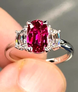 Oval Cut 2.60 Ct Certified Lab Created Red Ruby & Diamond Ring 950 Platinum Ring - Picture 1 of 10