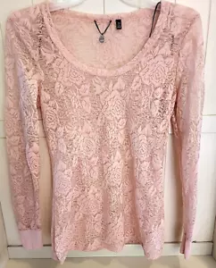BKE Buckle Womens Top Peach Semi Sheer Size XL flowers - Picture 1 of 13